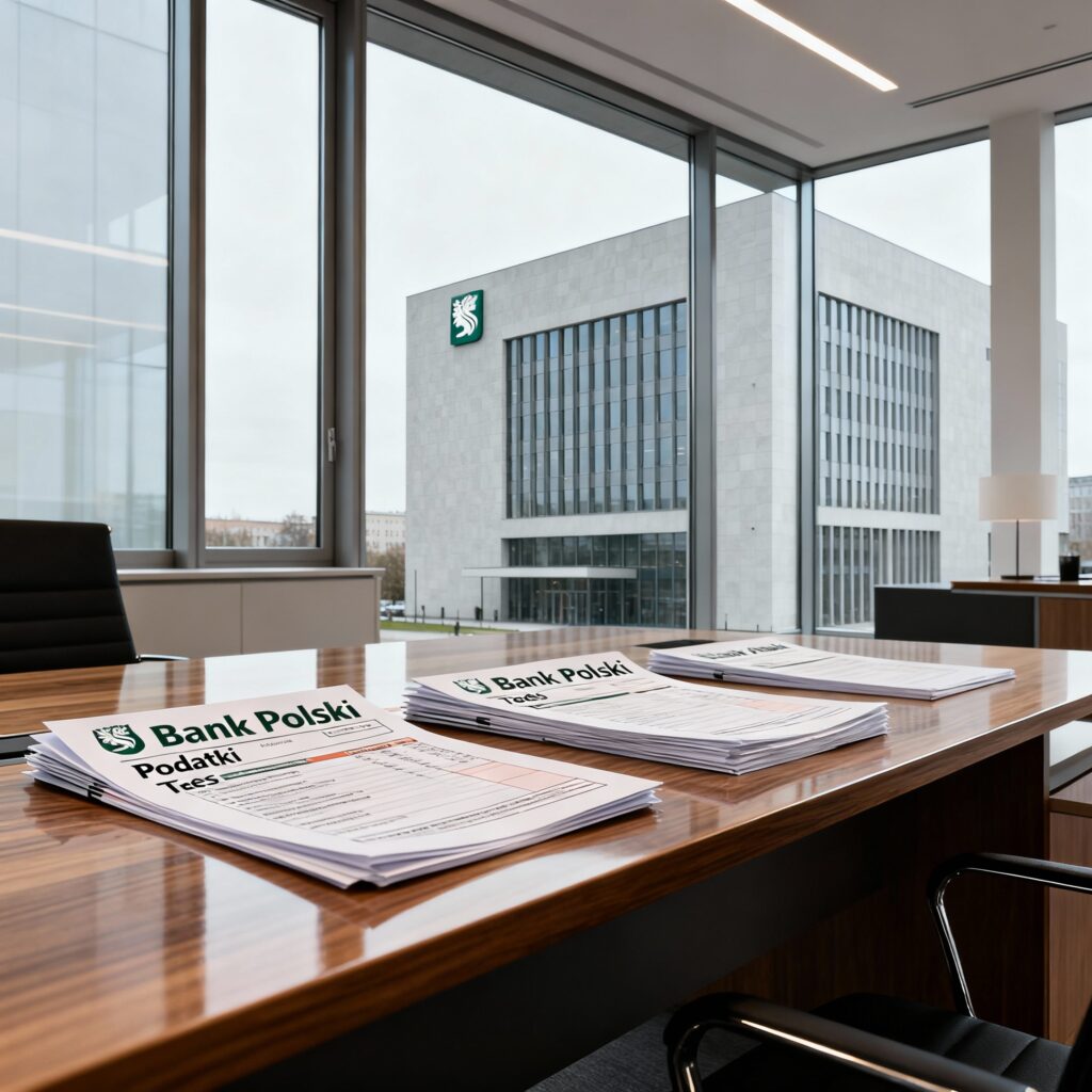 podatkowe dokumenty na biurku banku