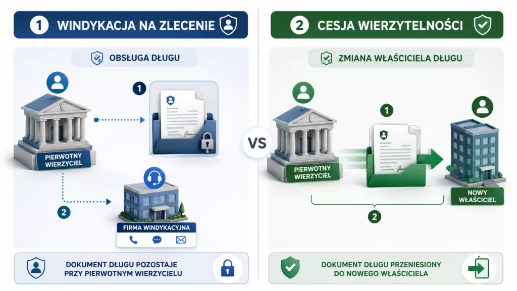 Różnica między windykacją na zlecenie a sprzedażą wierzytelności nowemu wierzycielowi.