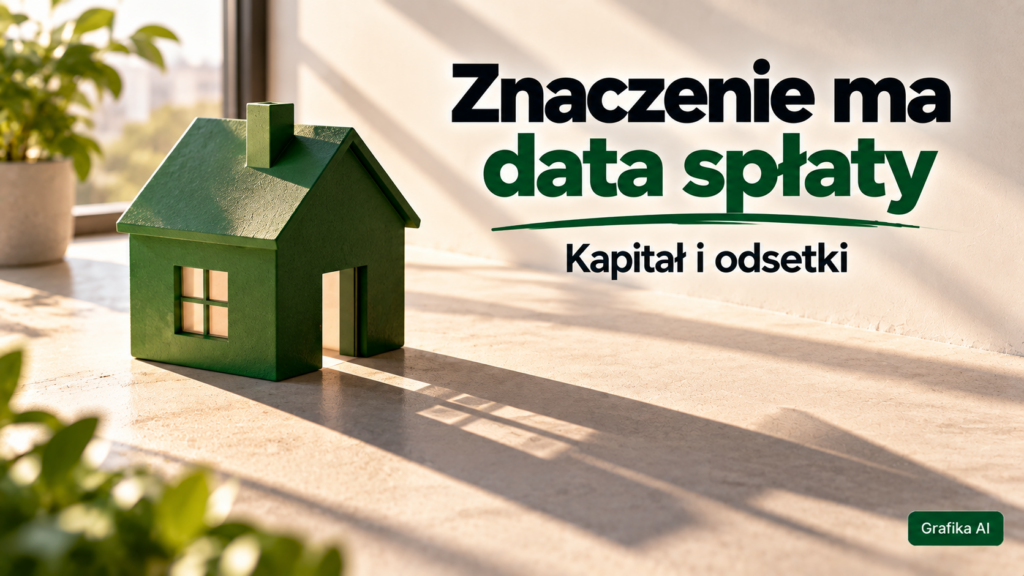 Model domu rzucający długi cień, obok napis o znaczeniu daty spłaty
