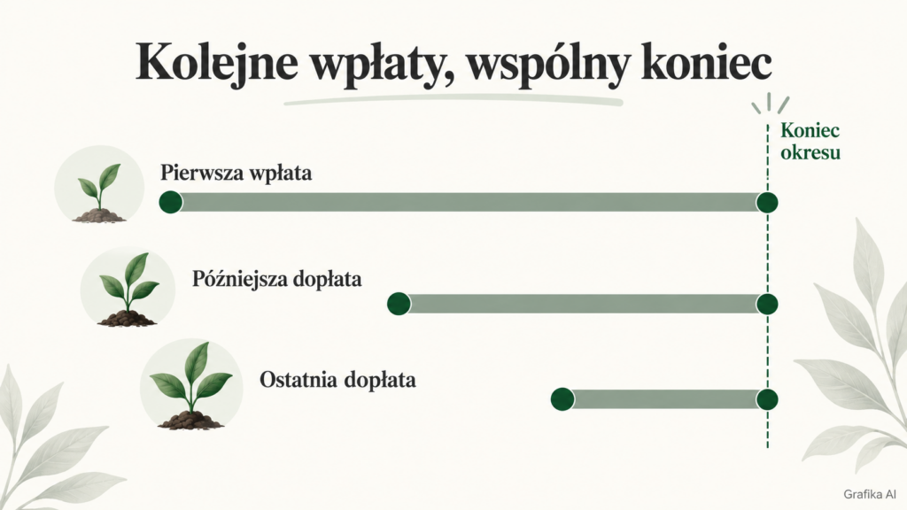Trzy symboliczne pasy różnej długości kończące się przy wspólnej krawędzi