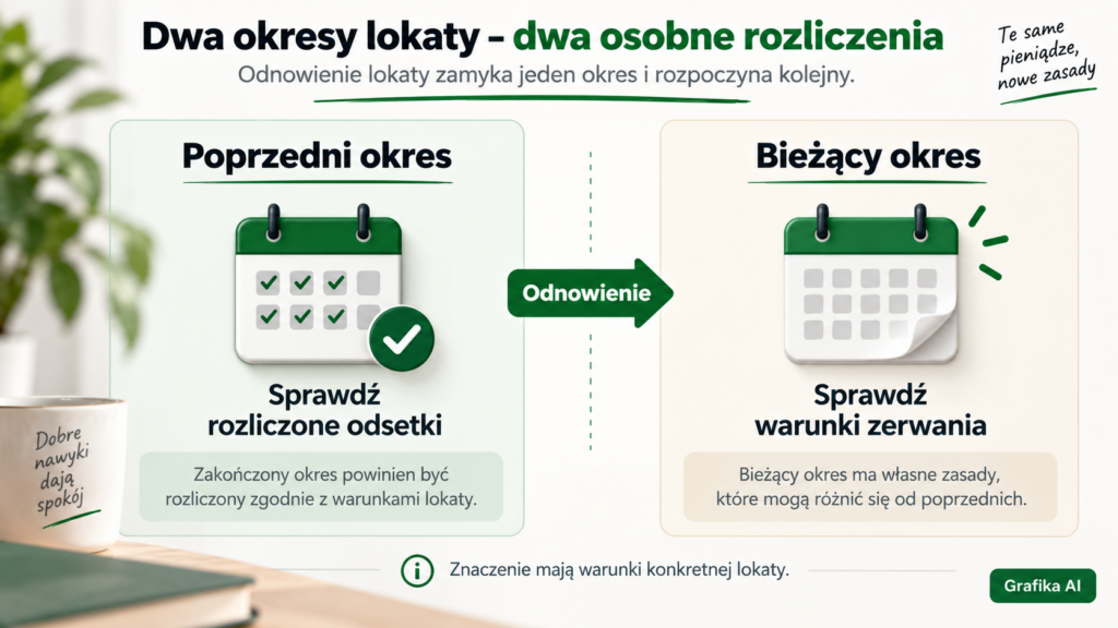 Schemat oddzielający zakończony okres lokaty od bieżącego okresu i jego zasad zerwania.