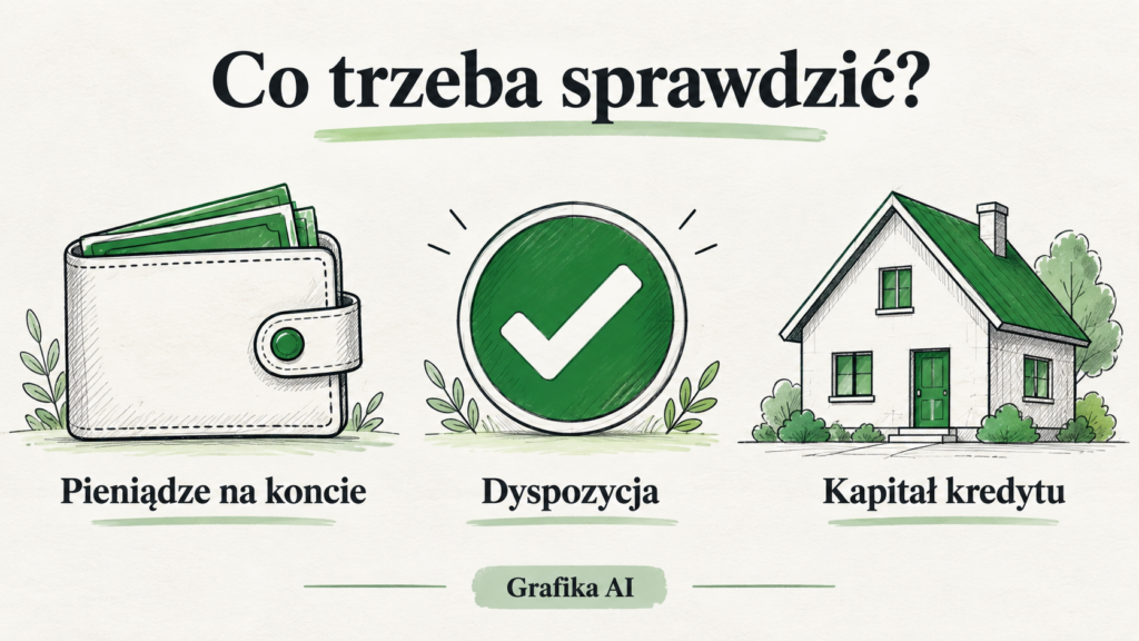 Trzy symbole ilustrujące pieniądze na koncie, dyspozycję i kapitał kredytu