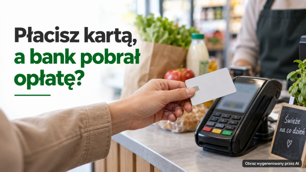 Płatność kartą przy sklepowym terminalu z pytaniem o naliczoną opłatę
