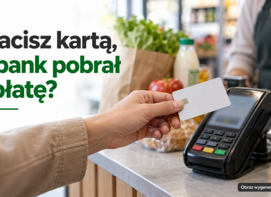 Płatność kartą przy sklepowym terminalu z pytaniem o naliczoną opłatę