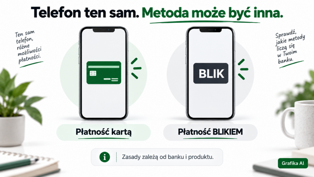 Dwa telefony symbolizujące płatność kartą i płatność BLIKIEM
