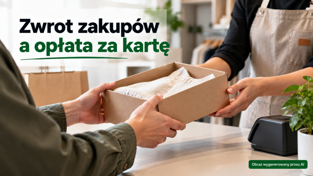 Dłonie przekazujące pudełko ze zwracanym zakupem przy sklepowej ladzie