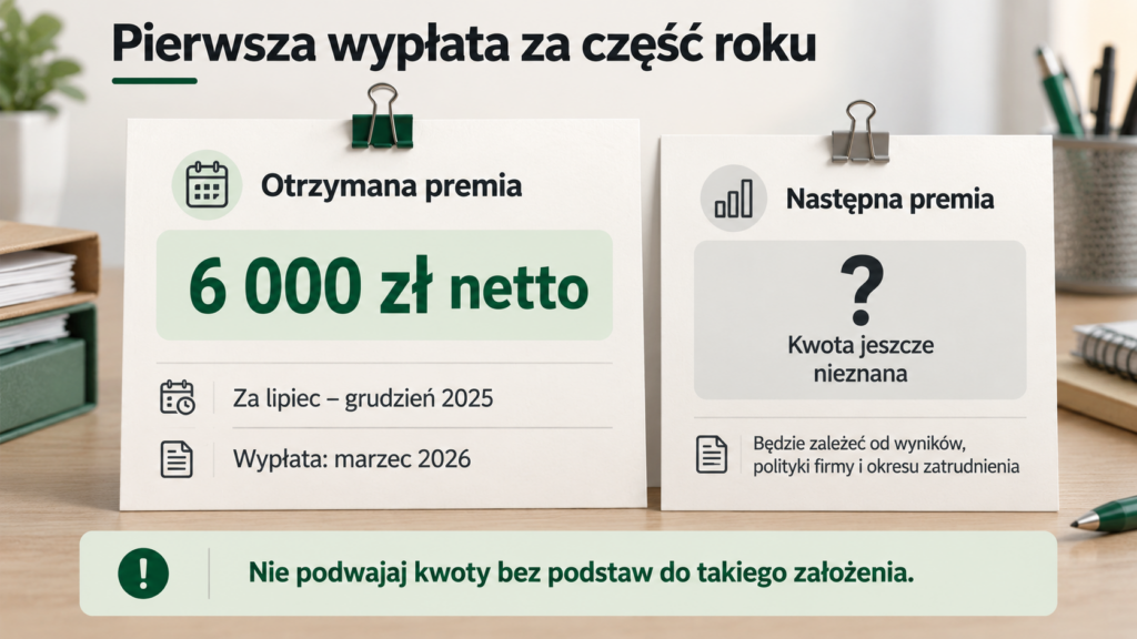 Premia 6000 zł netto za lipiec–grudzień 2025 oraz niewiadoma kwota następnej wypłaty