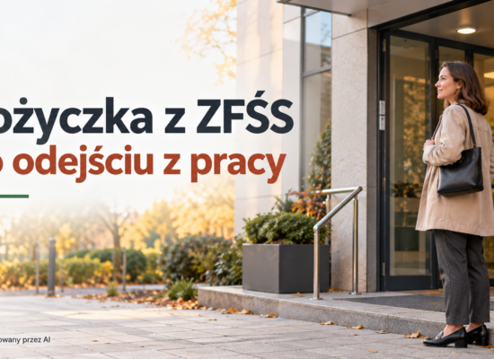 Osoba z torbą stojąca przed wejściem do zakładu pracy.