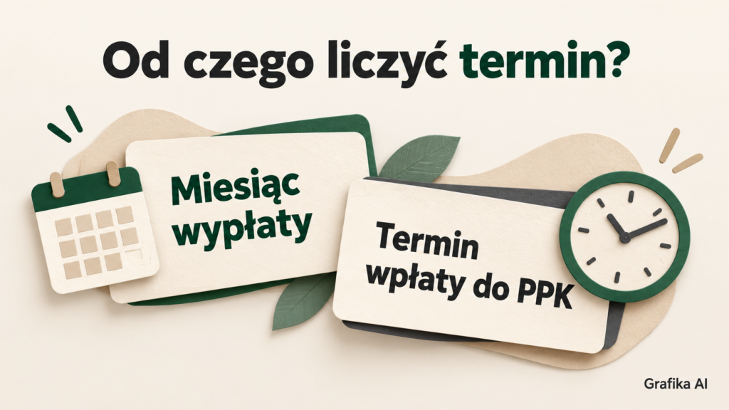 Papierowa ilustracja z oznaczeniami miesiąca wypłaty i terminu wpłaty do PPK
