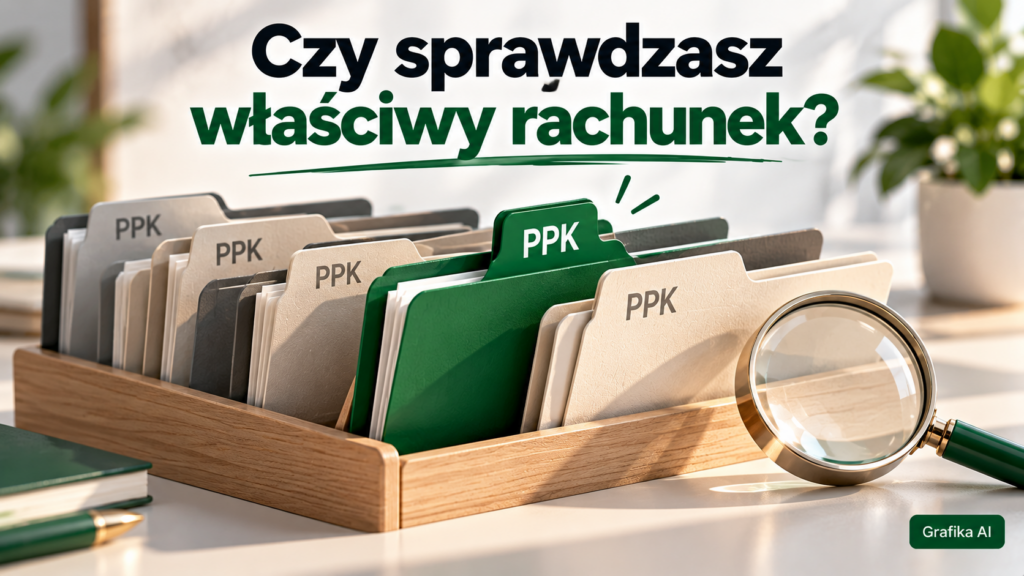 Kilka teczek symbolizujących rachunki PPK, jedna wyróżniona zieloną zakładką
