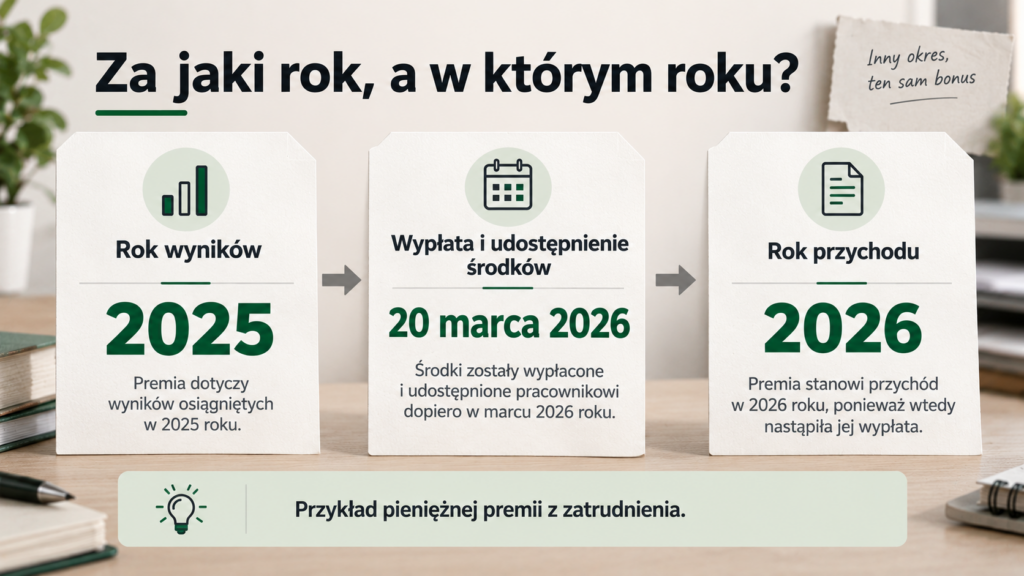 Premia za wyniki z 2025 roku wypłacona w marcu 2026 jako przychód 2026 roku