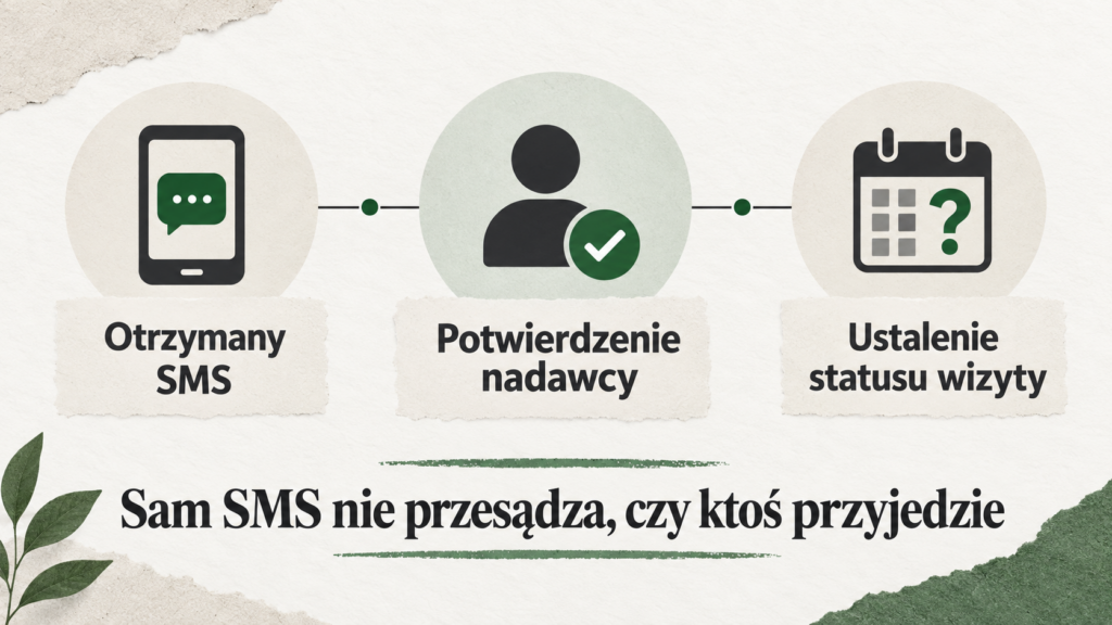 Trzy elementy sprawdzania SMS-a: wiadomość, nadawca i status wizyty