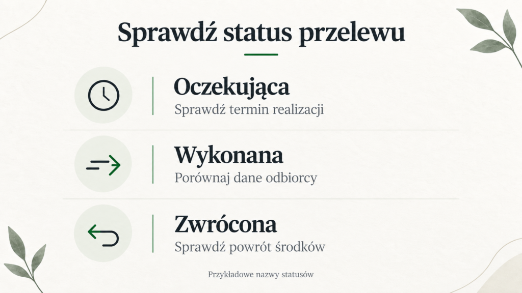 Porównanie przykładowych statusów płatności: oczekująca, wykonana i zwrócona
