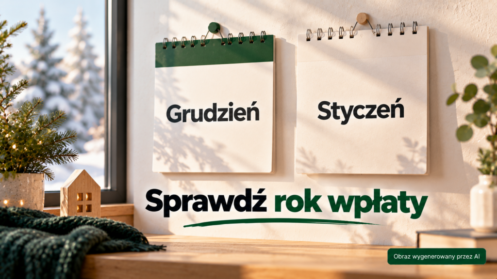 Dwie karty kalendarza z napisami „Grudzień” i „Styczeń” zawieszone na jasnej ścianie.