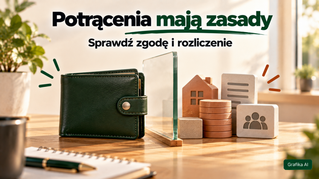 Symboliczny portfel oddzielony przezroczystą przegrodą od elementów oznaczających zobowiązania.