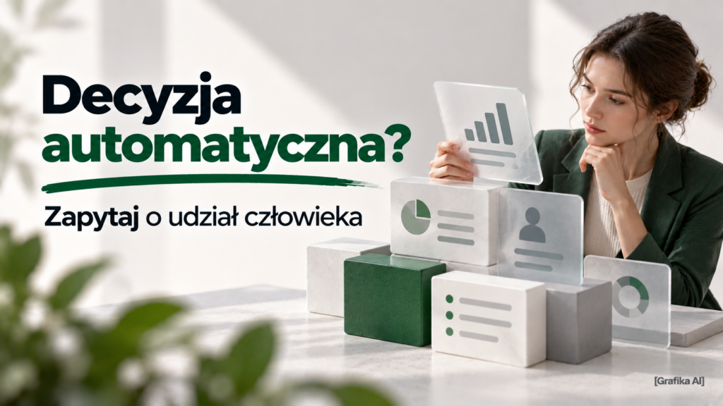 Postać człowieka przy uporządkowanych elementach symbolizujących automatyczną analizę danych