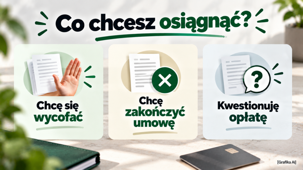 Trzy zamiary klienta: wycofanie się, zakończenie umowy i zakwestionowanie opłaty