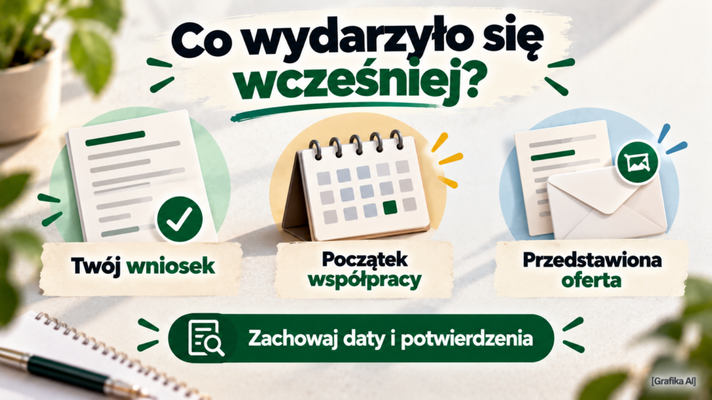 Kolaż symboli wiadomości, kalendarza i wniosku zachęcający do porównania dat