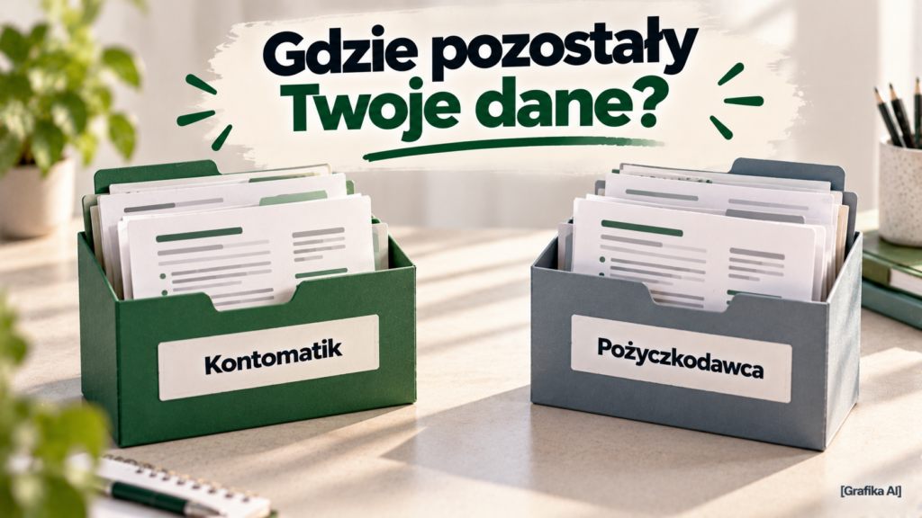 Dwie osobne teczki z podobnymi kartami, oznaczone Kontomatik i pożyczkodawca.