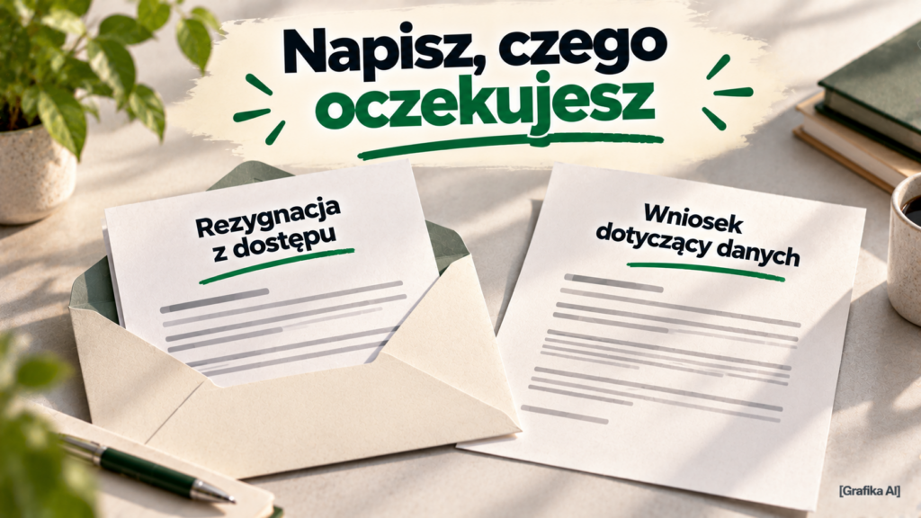 Dwa listy oznaczone jako rezygnacja z dostępu oraz wniosek dotyczący danych.