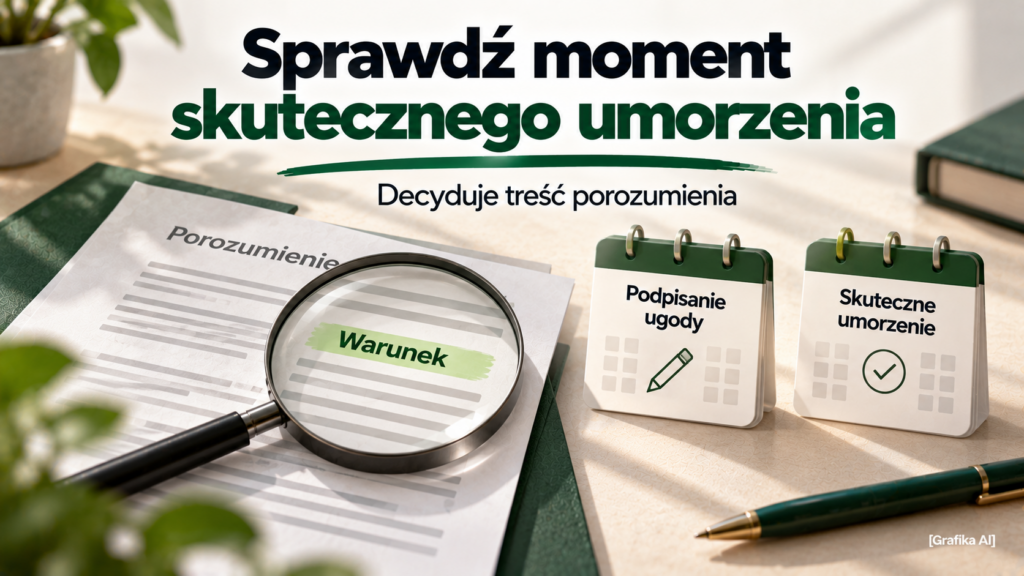 Ilustracja sprawdzania warunku ugody i momentu skutecznego umorzenia