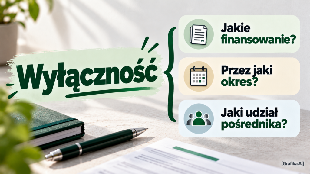 Hasło wyłączność oraz pytania o zakres, czas obowiązywania i udział pośrednika