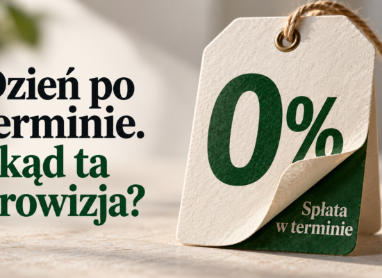 Papierowa metka z napisem 0% odsłania warunek spłaty w terminie.