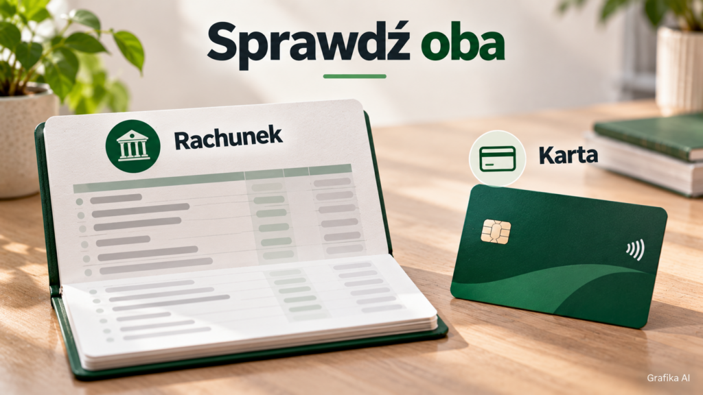 Oddzielne przedstawienie rachunku bankowego i karty z napisem „Sprawdź oba”