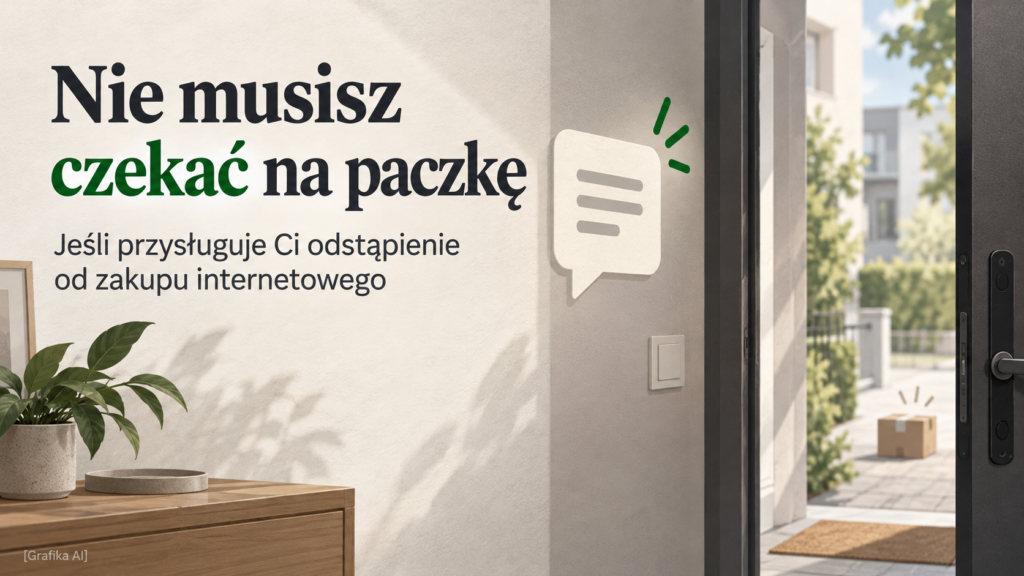 Ilustracja oświadczenia o odstąpieniu przy drzwiach mieszkania, zanim dotrze zamówiona paczka.