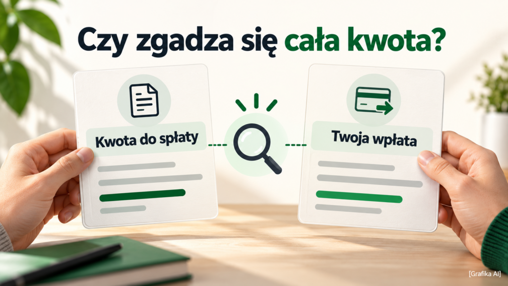 Dwie porównywane karty z napisami „Kwota do spłaty” i „Twoja wpłata”.