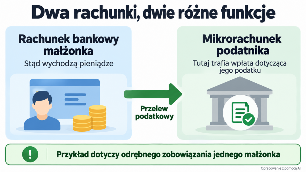 Porównanie konta, z którego wychodzą pieniądze, i mikrorachunku właściwego dla opłacanego podatku.