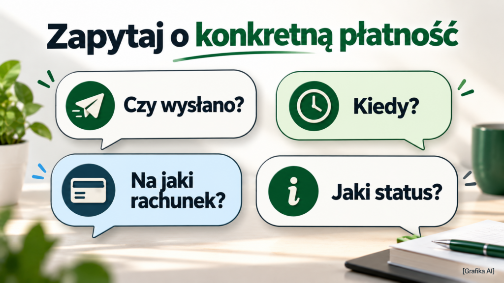Cztery pytania o płatność: czy wysłano, kiedy, dokąd i z jakim statusem.