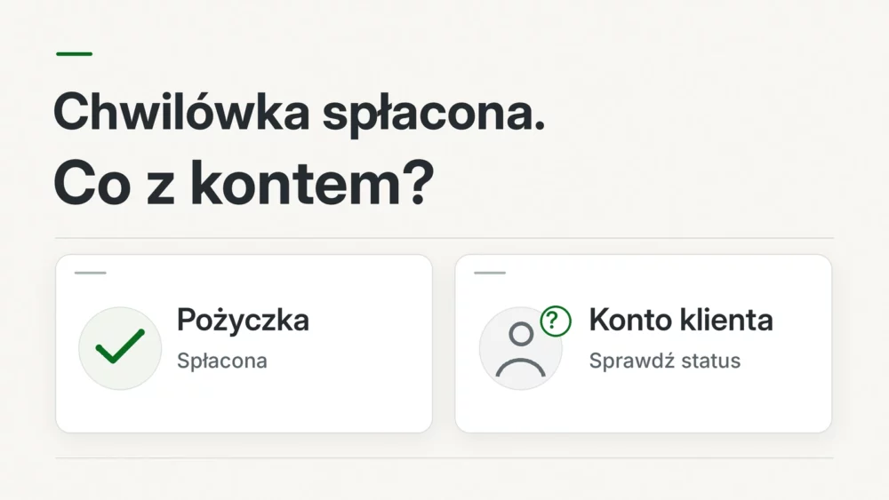 Zestawienie spłaconej pożyczki z pytaniem o dalsze działanie konta klienta