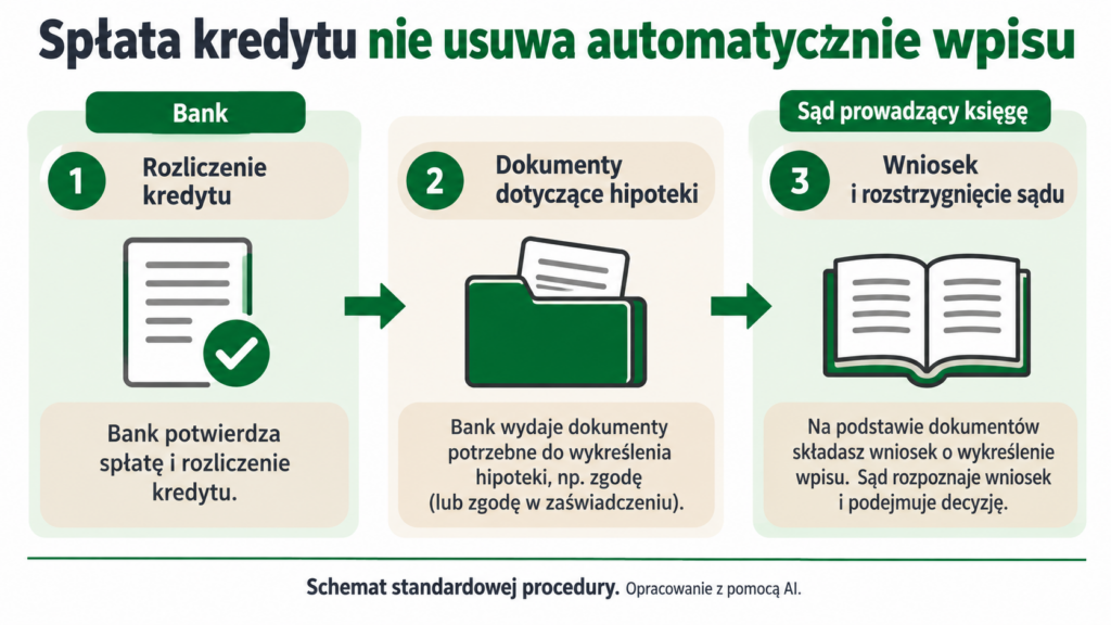 Trzy etapy: rozliczenie kredytu, dokumenty banku i postępowanie o wykreślenie hipoteki