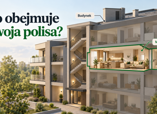 Przekrój budynku mieszkalnego z widoczną klatką schodową i wyposażeniem jednego lokalu.