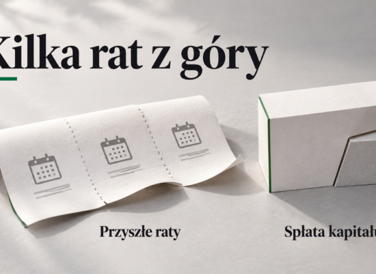 Dwa papierowe układy przedstawiające przyszłe raty i wcześniejszą spłatę kapitału.
