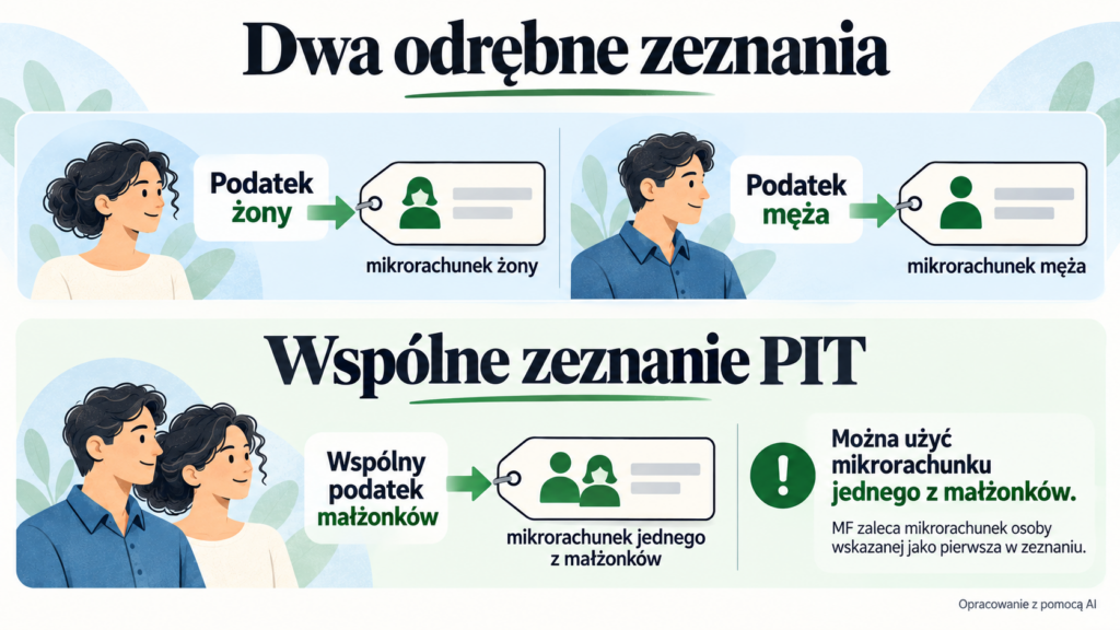 Schemat wyboru mikrorachunku przy osobnych zeznaniach małżonków i wspólnym PIT.