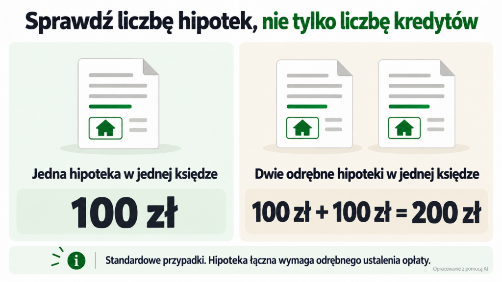 Porównanie opłaty 100 zł za jedną hipotekę i 200 zł za dwie odrębne hipoteki