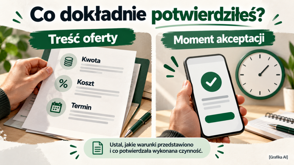 Ilustracja porównująca treść oferty z momentem jej elektronicznego potwierdzenia